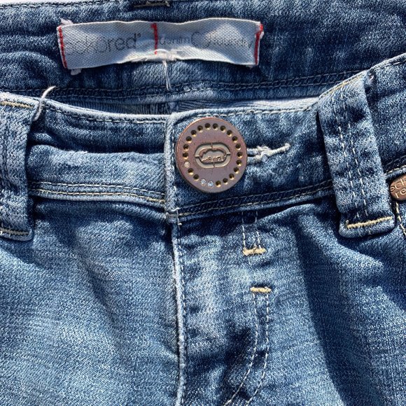 Eckored Denim Riveted Capri Large Cuff Red Seem Jeans Distressed - Picture 4 of 15